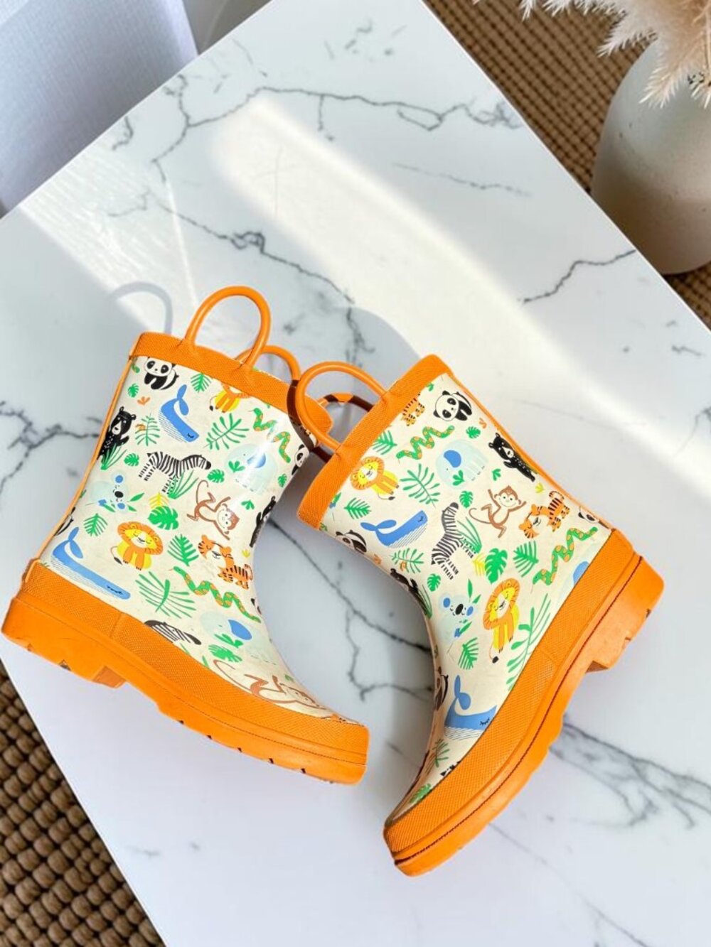 Lily & Dan Kids Safari Jungle Rain Boots Orange Animal Print Waterproof 11/12 - Picture 12 of 13